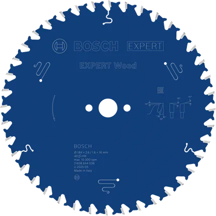 EXPERT Wood Cirkelzaagblad 184 x 2,6/1,6 x 16 mm T40